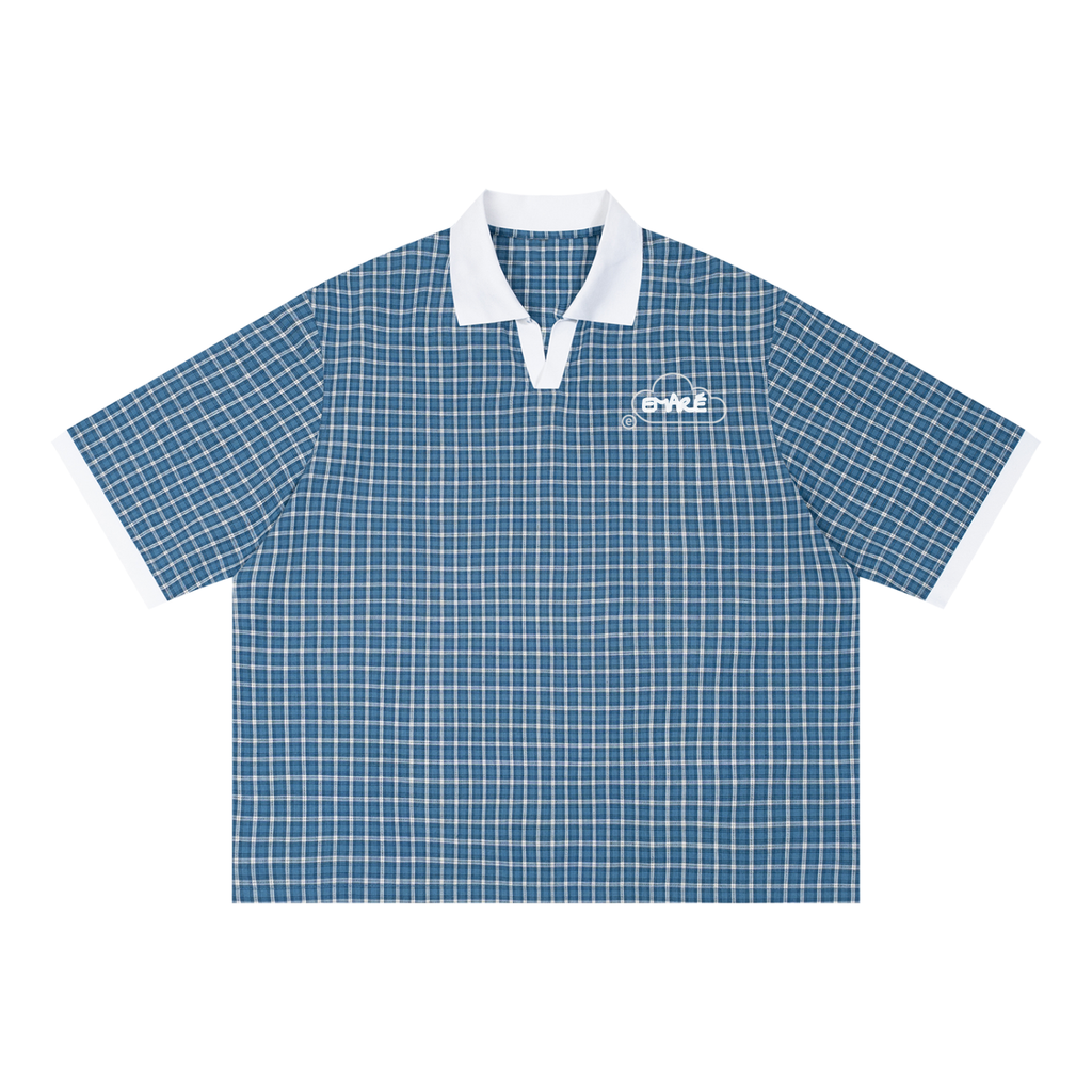 "LCOHSM" Unisex Boxy Plaid Color Block Polo Shirt