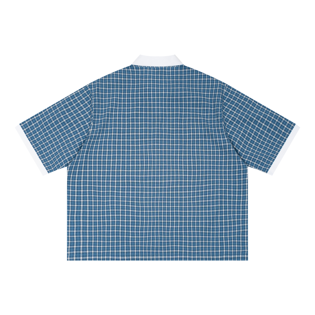 "LCOHSM" Unisex Boxy Plaid Color Block Polo Shirt